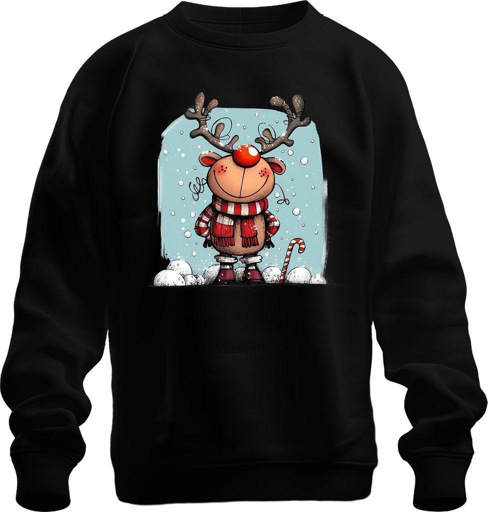 Rudolf Rentier Rotnase Weihnachten Lustig Schal Zuckerstange Uni Sweatshirt Pullover, Schwarz, XXL