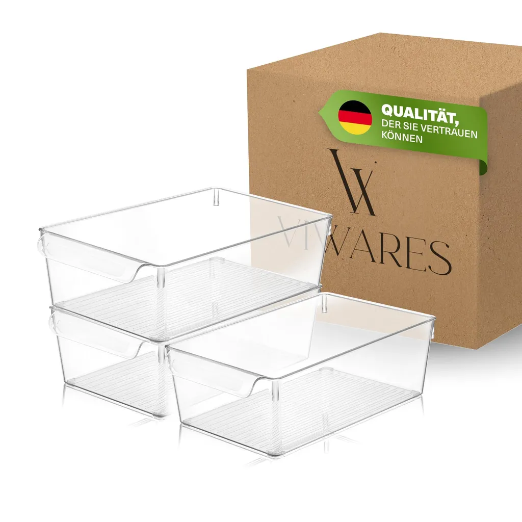 Relaxdays Set Da 3 Contenitori Per Frigo Con Coperchio - Impilabili, Trasparenti - Per Frutta, Verdura E Formaggi - 10,5x33x21 Cm - 4