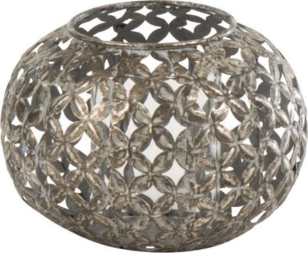 J-Line J-Line Teelichthalter Durchbrochen Blume - Metall - Grau