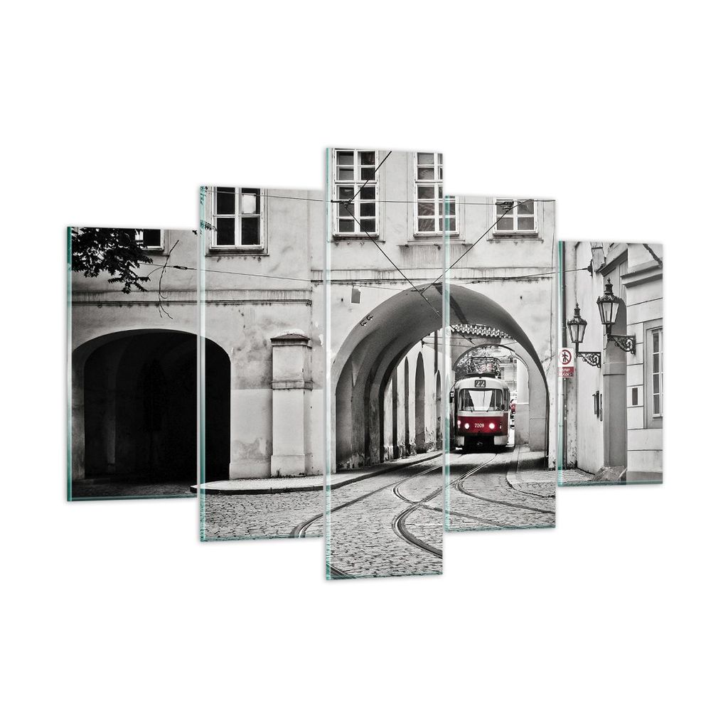 Bilder auf glas - 5 Teile - Tschechisch Straßenbahn Prag - 150x100cm - Glasbilder - Wandbilder - Bilder - Wanddekoration aus Glas - Glas Bilder - ...