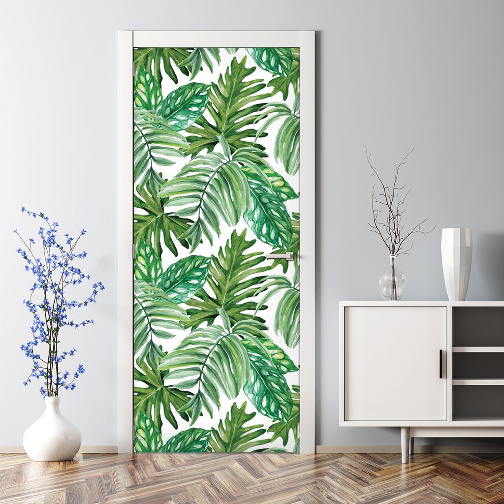 Dekorative Türaufkleber selbstklebend Klebefolie Türtapete Türfolie Dschungel Blätter 77 x 200 cm