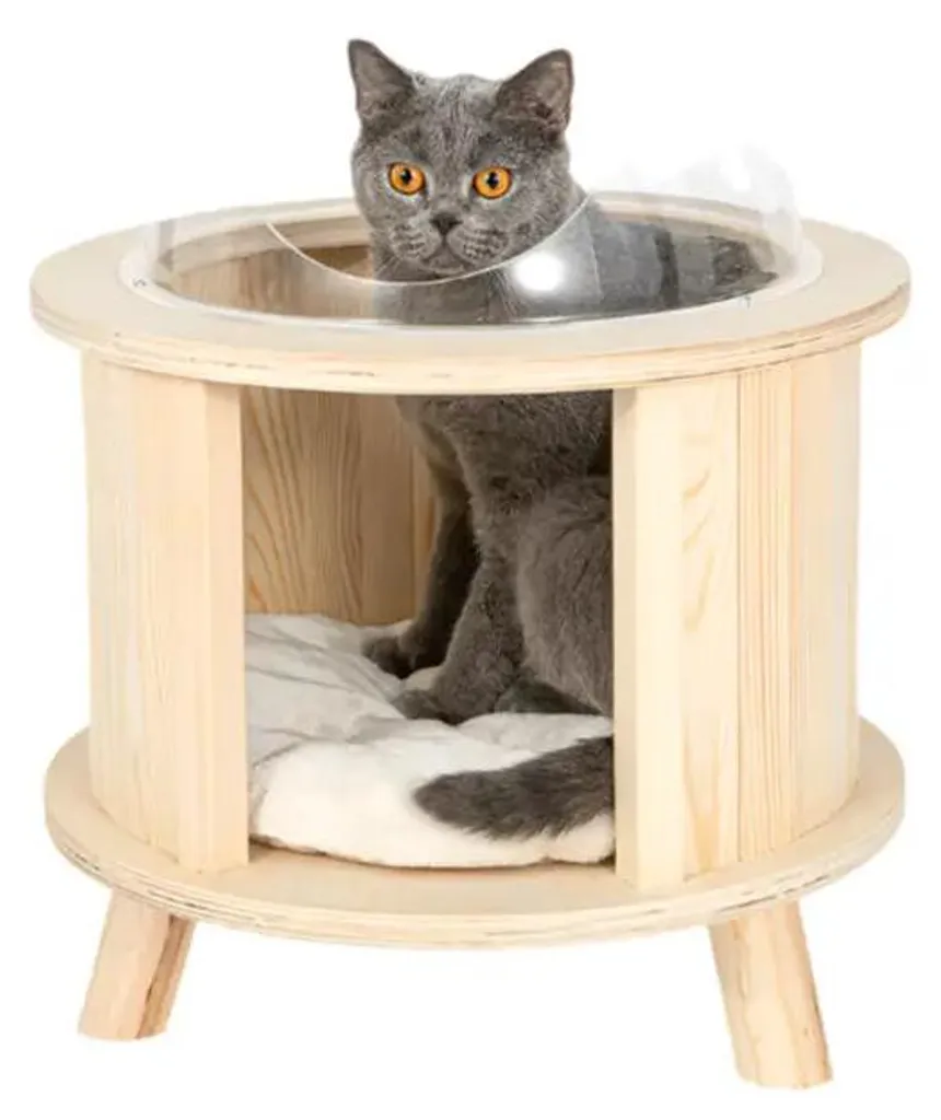Meuble pour chat en bois de pin massif - Niche et Panier Naturel M102