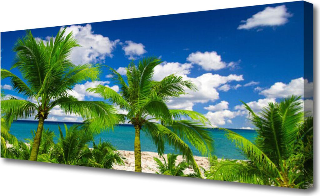 Tulup Leinwand-Bilder 125x50 Wandbild Canvas Kunstdruck Meer Palmen Landschaft