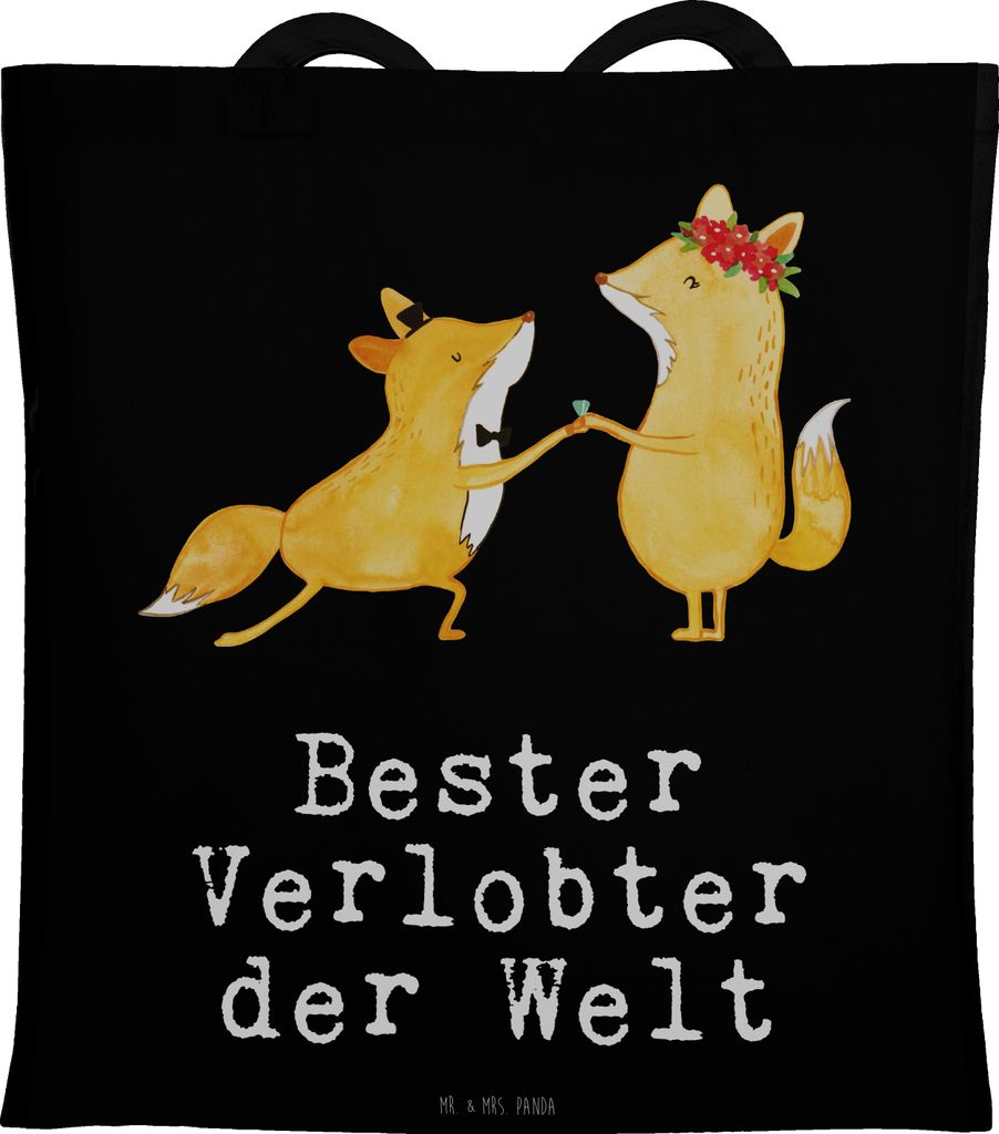 Mr. & Mrs. Panda Baumwolltasche Fuchs Bester Verlobter der Welt - Schwarz - Geschenk, Ehe, Schultasche, dokumententasche, Stoffbeutel, Ehemann, Man...