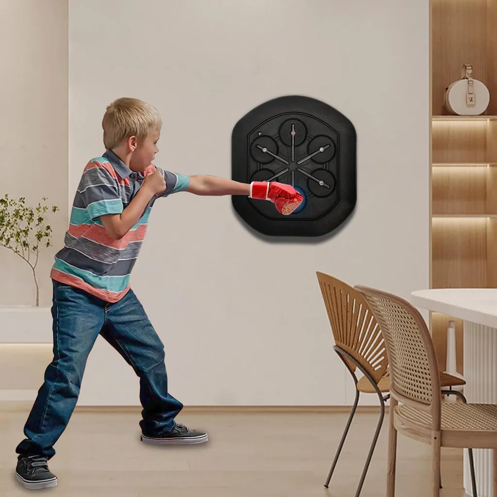 Machine de boxe musicale connectée en PU noir avec gants inclus