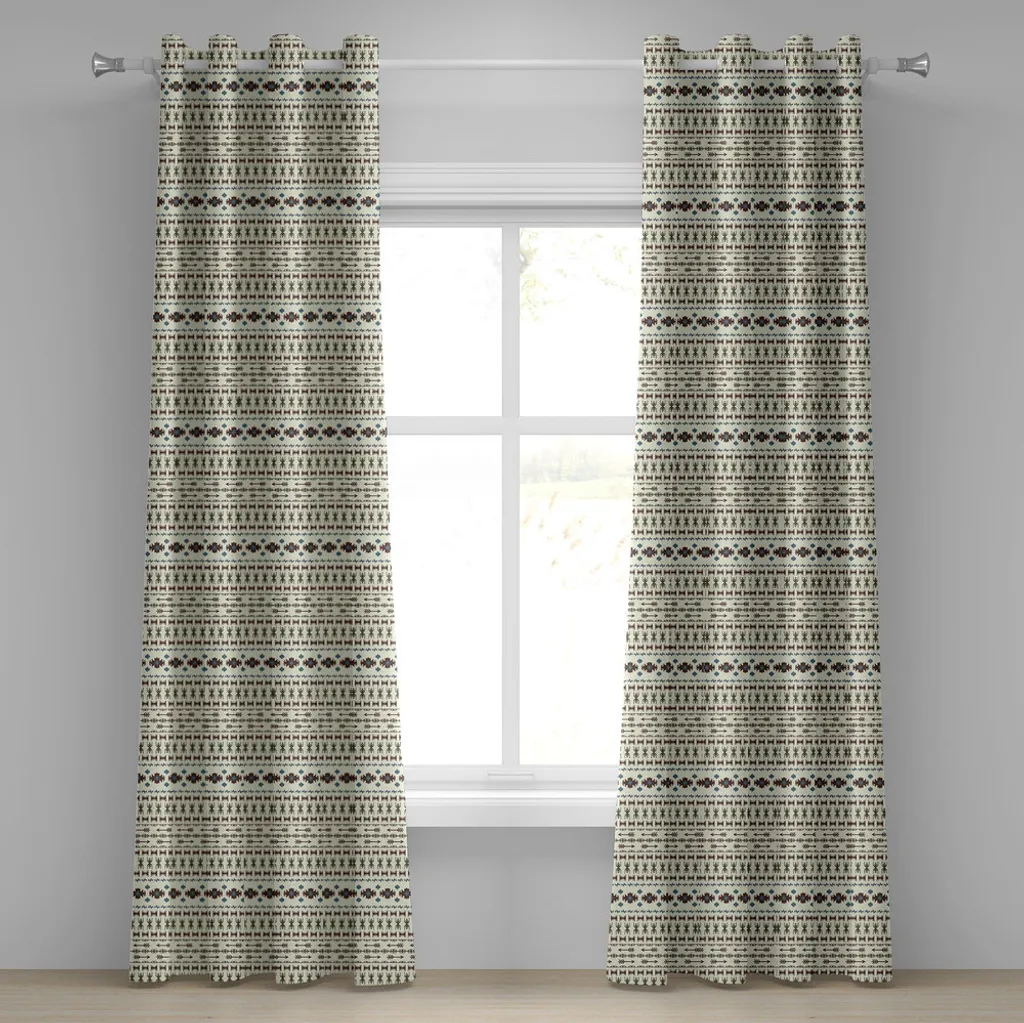 Rideau tribal à motifs géométriques beige et marron lot de 2 panneaux