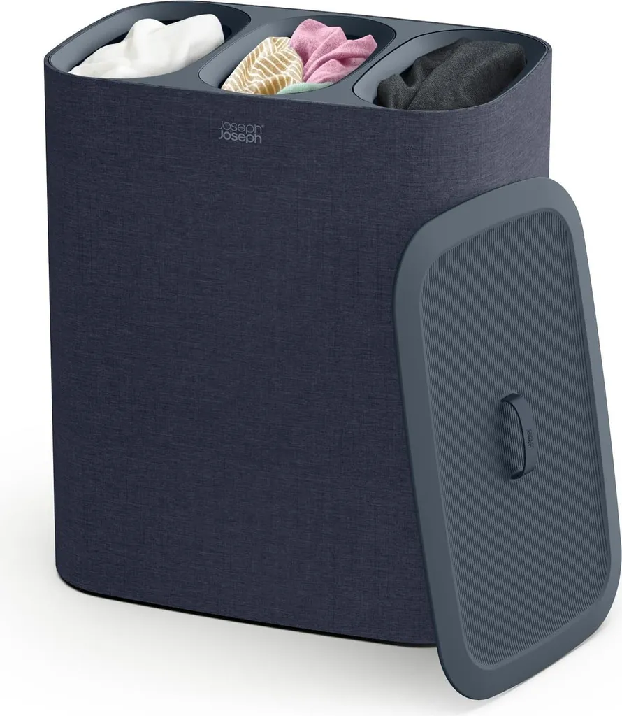 Panier à Linge Grande Capacité 90L Trio Noir pour Famille et Tri Facile