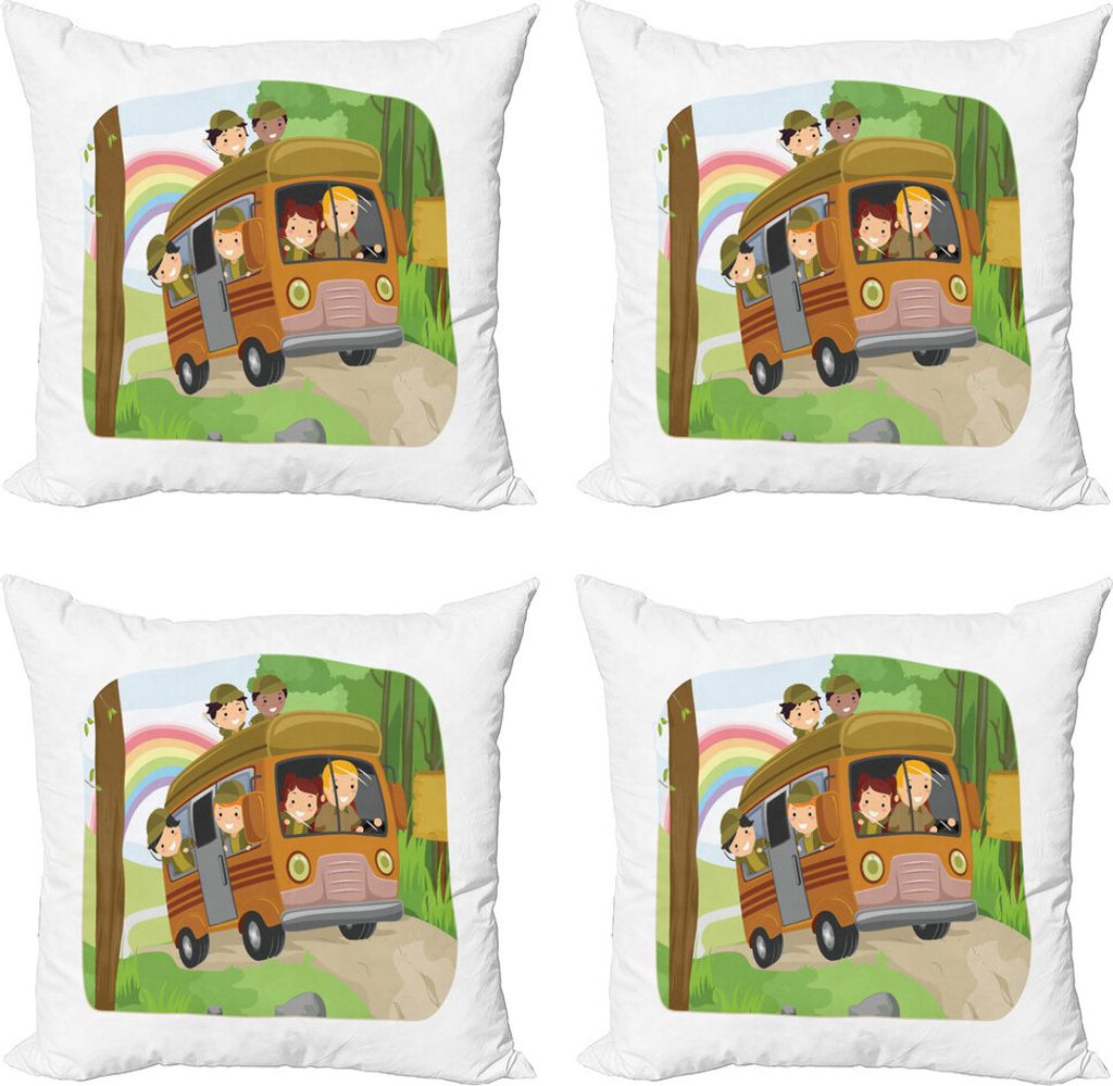 ABAKUHAUS Wohnmobil Kissenbezug Set (4 Stück), Scouts Aktivitäten Entwurf, Moderner Doppelseitiger Digitaldruck, 45 cm x 45 cm, Mehrfarbig