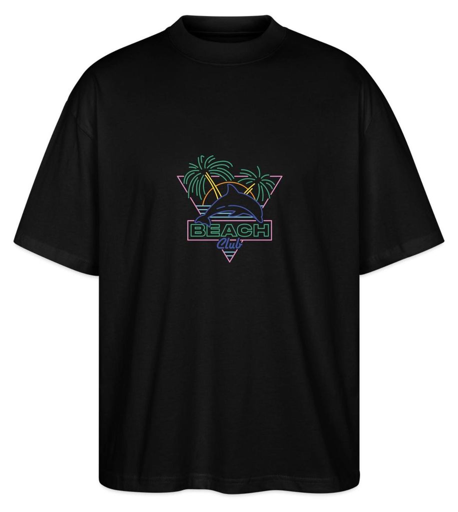Spreadshirt Retro Beach Club Neon Sign Print Oversize Uni T-Shirt, L, Schwarz