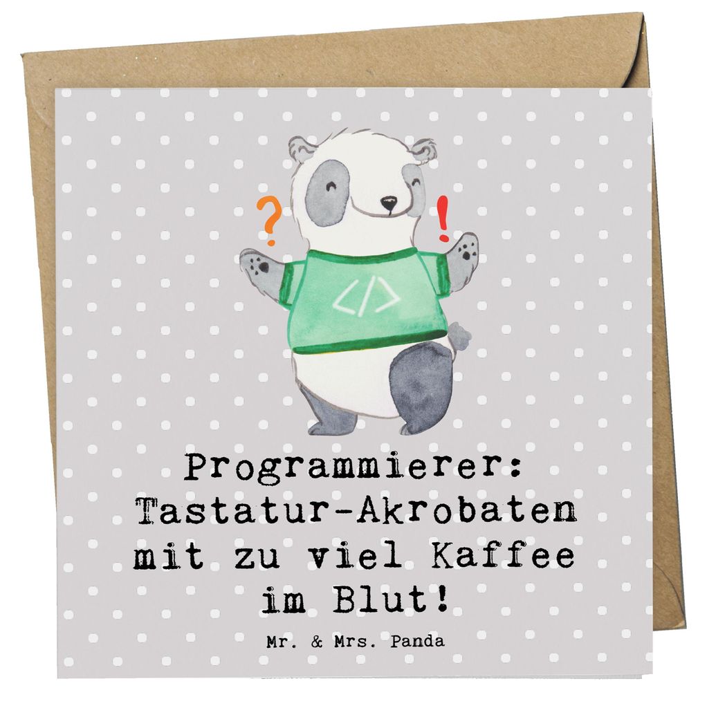Mr. & Mrs. Panda Grußkarte Programmierer Kaffeeheld - Grau Pastell - Geschenk, IT Humor, Virtuosen, Klappkarte, Berufsalltag, Geschenke mit Herz, ...