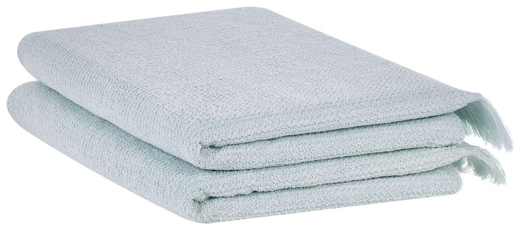 BELIANI Handtuch-Set Grün Baumwolle und Polyester 2-teilig Strandtuch 100 x 150 cm mit Fransen Modern Saugfähig Schnelltrocknend Ringgesponnen f...