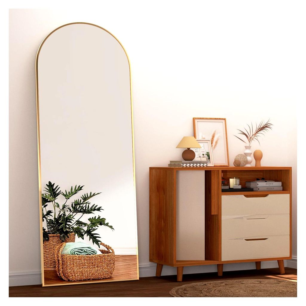 Boden-Spiegel in voller Länge 162x53cm mit gewölbtem Design, Gold, stehend oder hängend