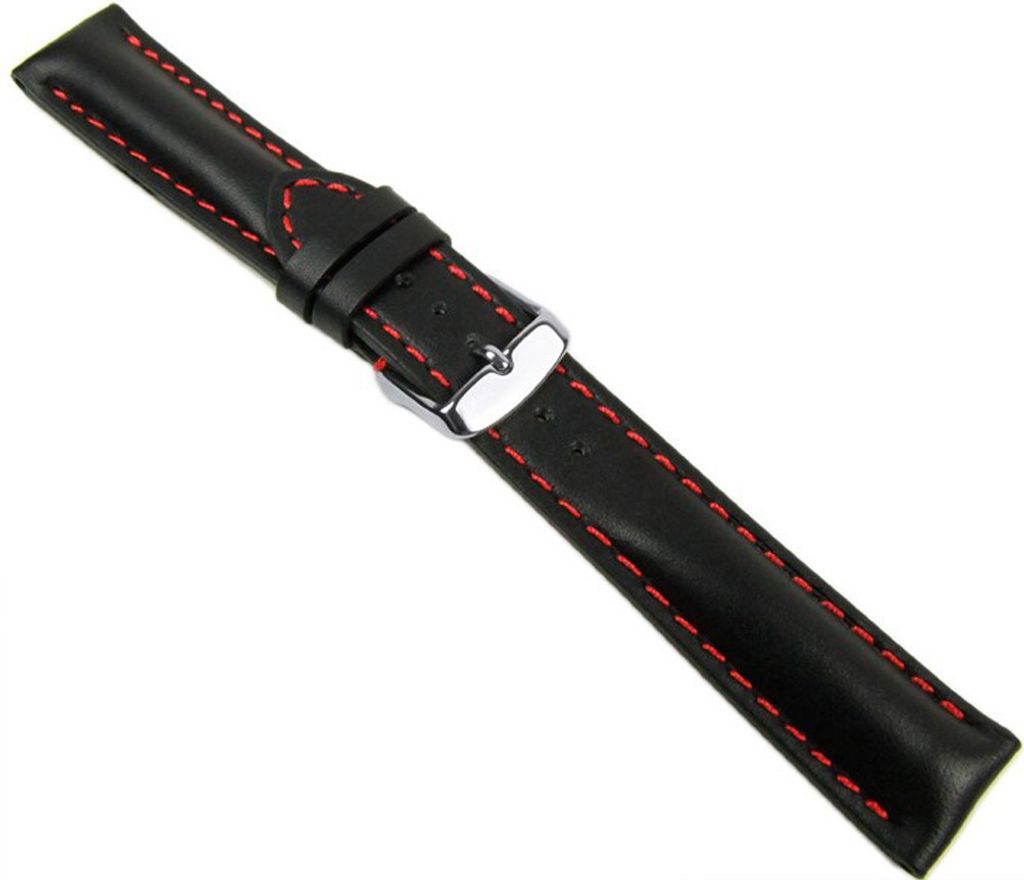 Swiss Chrono I Ersatzband Uhrenarmband Kalbsleder schwarz/Rot 20644S, Stegbreite:18mm