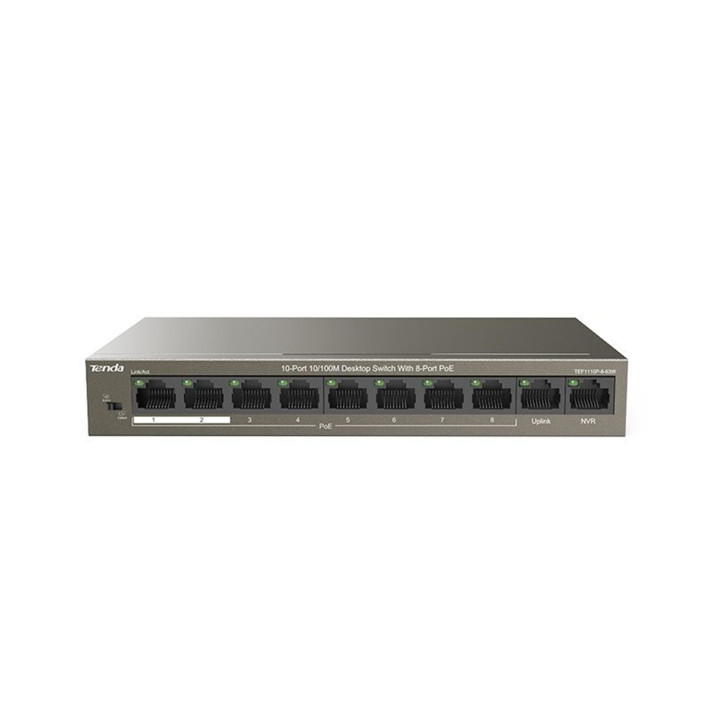 Tenda TEF1110P-8-63W Netzwerk-Switch Unmanaged Fast Ethernet (10/100) Power over Ethernet (PoE) Schwarz