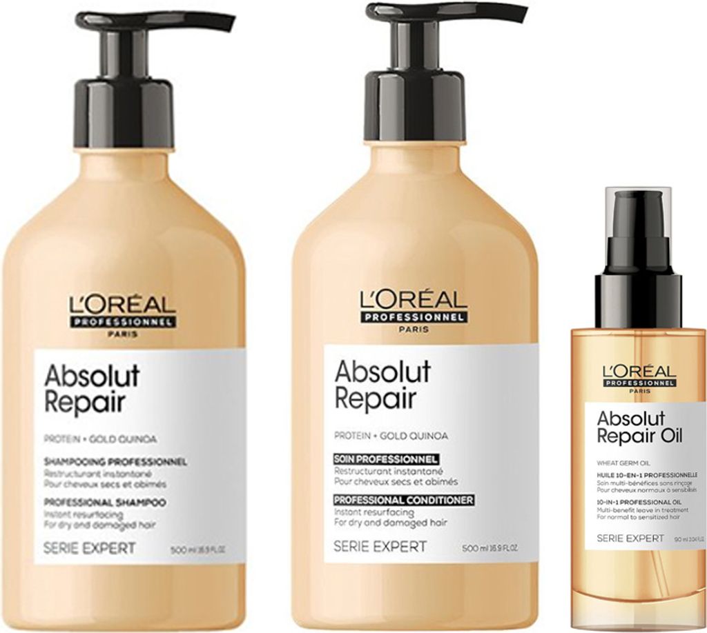 Loreal Absolut Repair Shampoo 500ml NEW + Loreal Absolut Repair Conditioner 500ml NEW + Loreal Absolut Repair Oil 10In1 90ml NEW