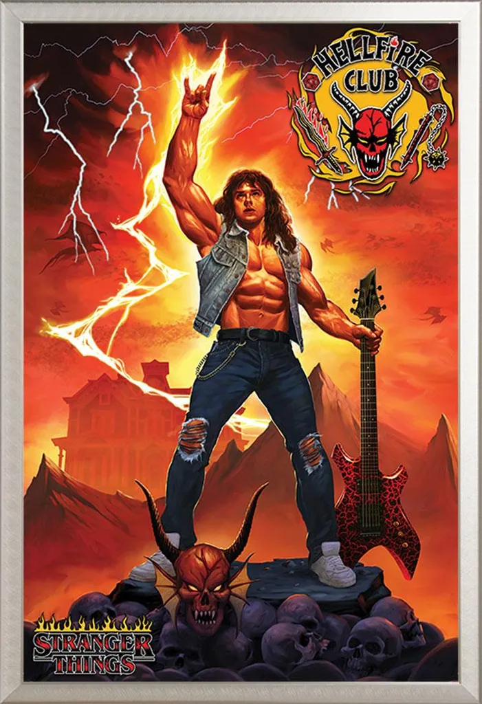 Stranger Things - Poster - Hellfire Club Rock God + cornice rimovibile, Shinsuke® Maxi alluminio argento, vetro acrilico