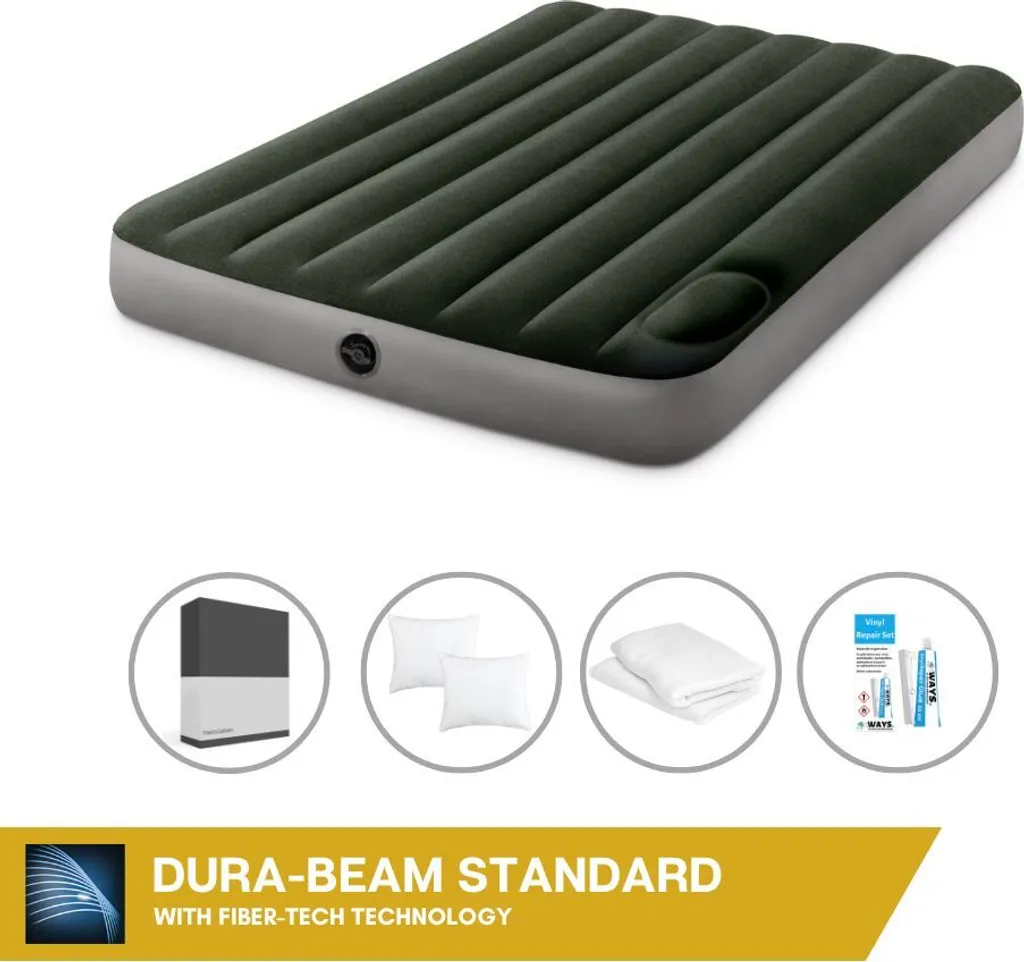 Set Letto Intex 2 Persone 137x191cm Verde con Lenzuola e Cuscino