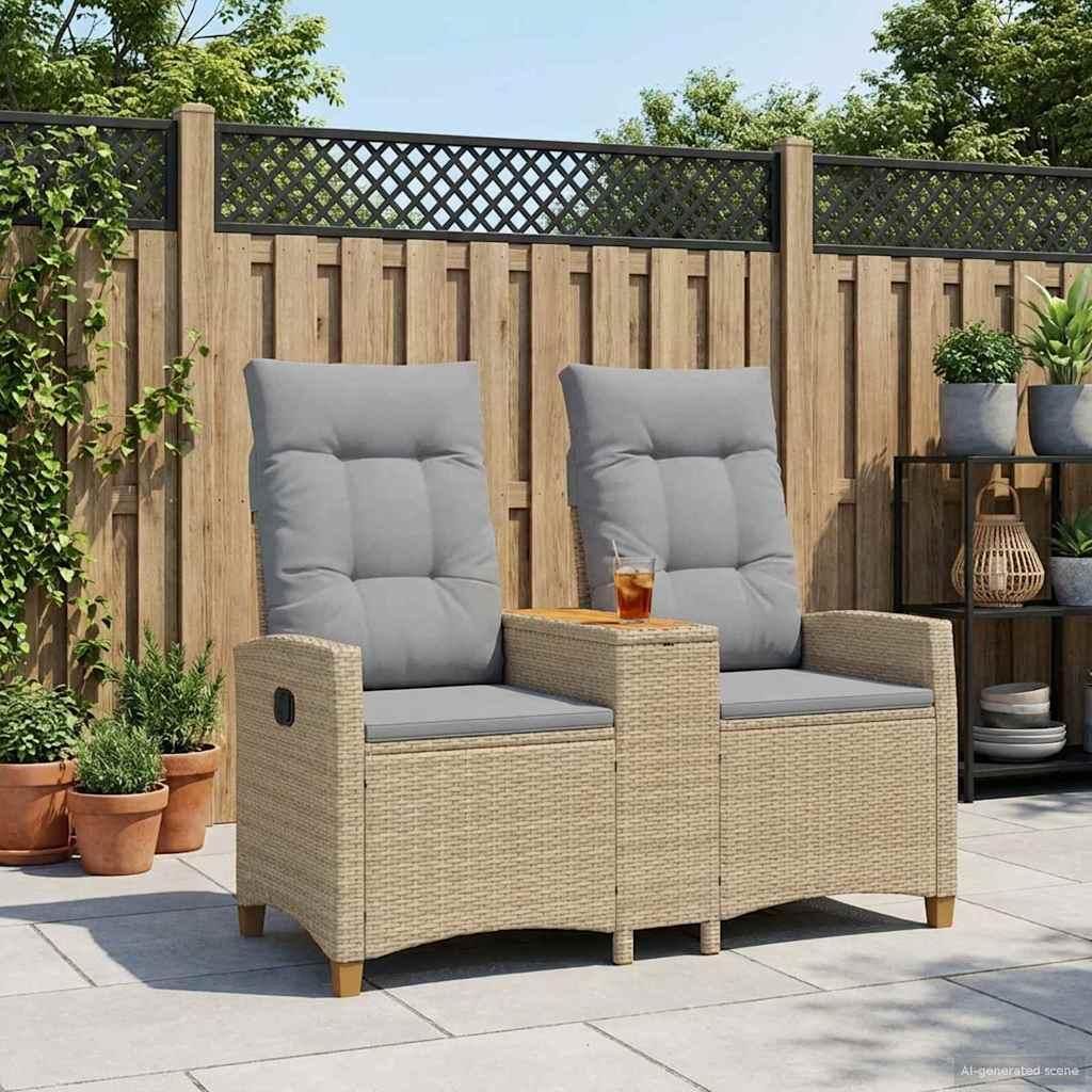(Robust Möbel)Liegebank - HOMMIE - moderne Parkbank/Gartenmöbel - mit Tisch Beige und Hellgrau 126x65x112cm - Gartenbänke DEMöbel7831589