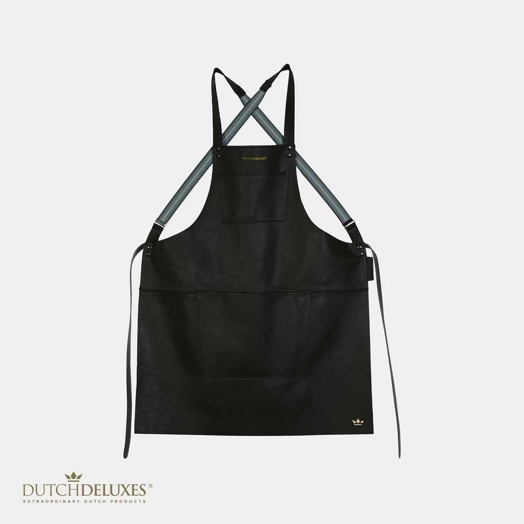 Dutchdeluxes - Grillschürze aus vollnarbigem Leder - Mit Hosenträgern - Schwarz