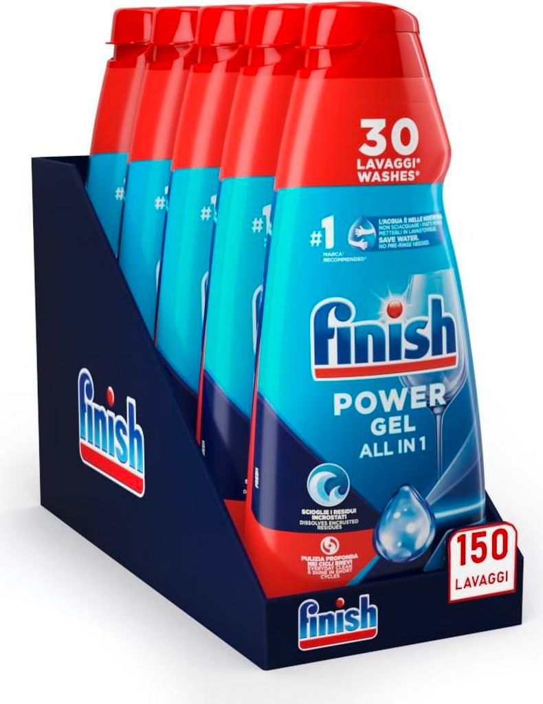 Finish Powergel Geschirrspülmittel Fresh, Gel Geschirrspüler, 150 Waschgänge, 5 Packungen mit je 30 Spülmaschinen