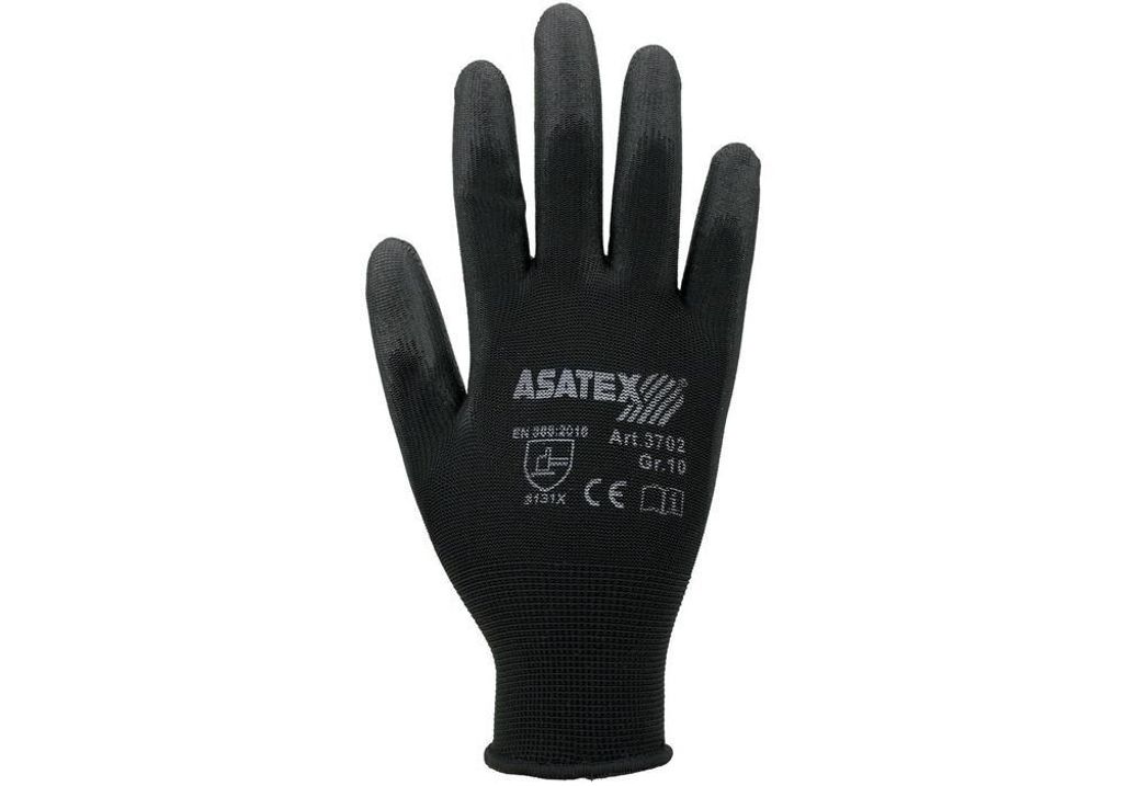 Handschuhe Gr.10 schwarz EN 388 PSA II Nyl.m.PU ASATEX Produktbild 