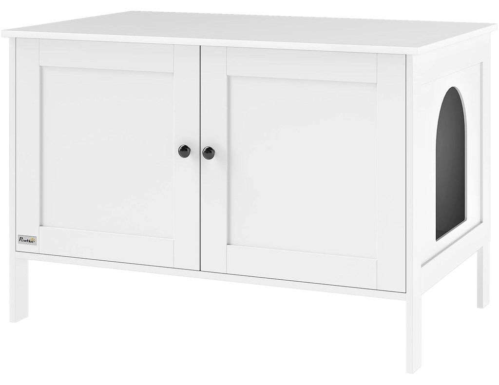 Katzenklo-/Katzentoiletten-Schrank - Katzenhaus - Mit Tür und Trennwand - Möbelstil - Geruchs- & Spritzschutz - Weiß