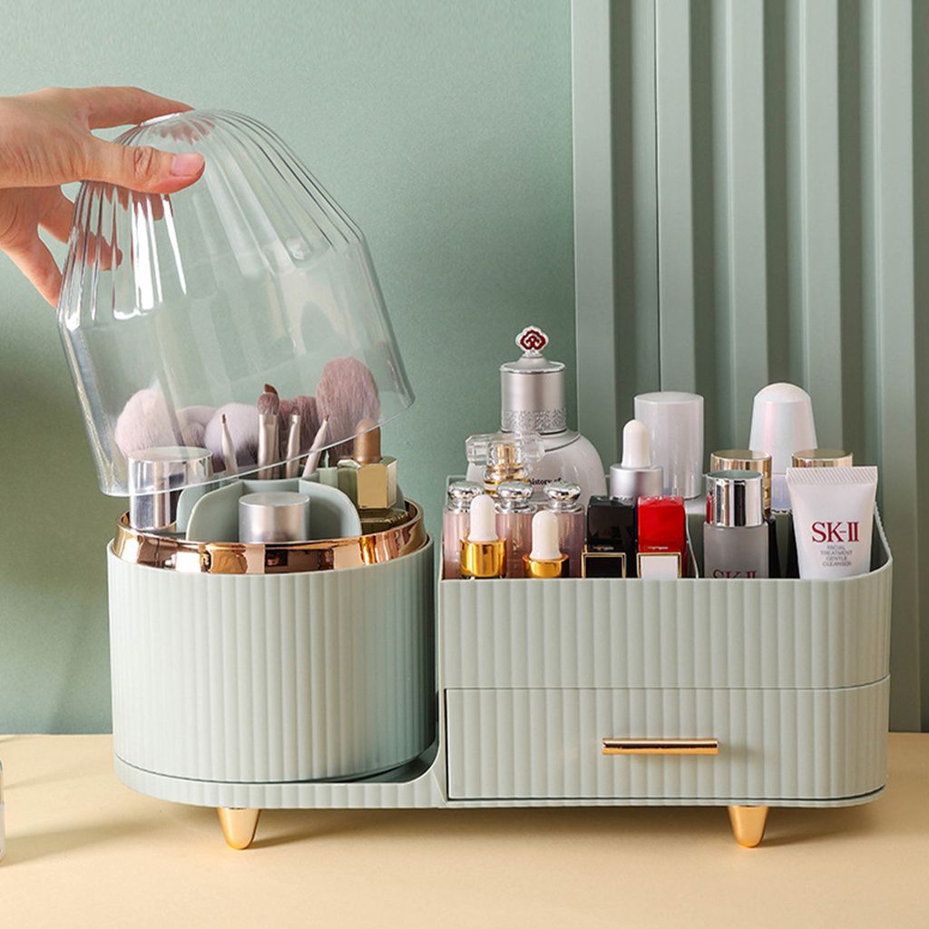 Make up Organizer,360° drehbarer Organizer für den Schminktisch mit Schubladen, Kosmetikvitrinen mit großer Kapazität, für Hautpflege,Hellgrün
