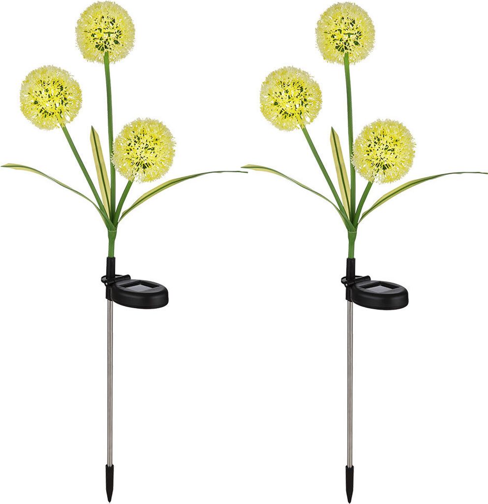 2er Set LED Solarleuchte, Pusteblume gelb, Edelstahl, H 75 cm