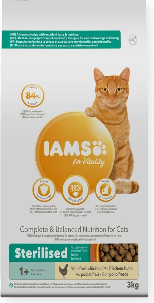IAMS Sterilised Katzenfutter trocken, mit Huhn, 3 kg für Produktbild 