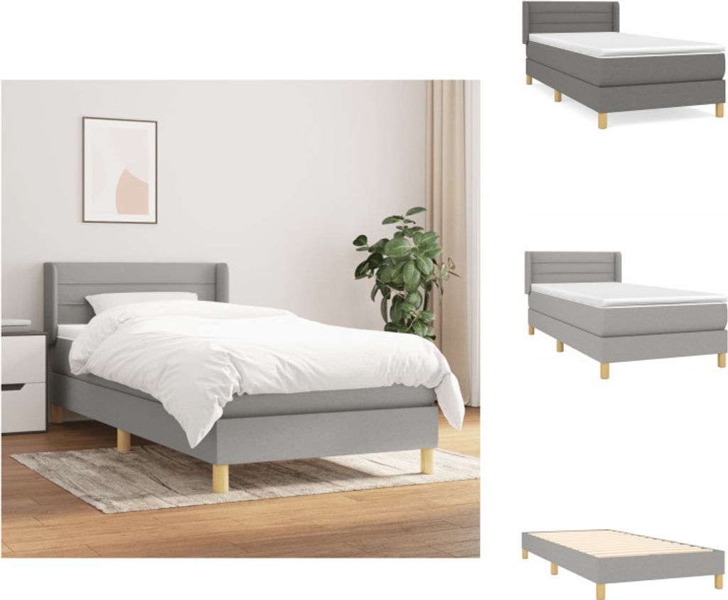 vidaXL Boxspringbett mit Matratze Hellgrau 100x200 cm Stoff - Betten & Bettgestelle