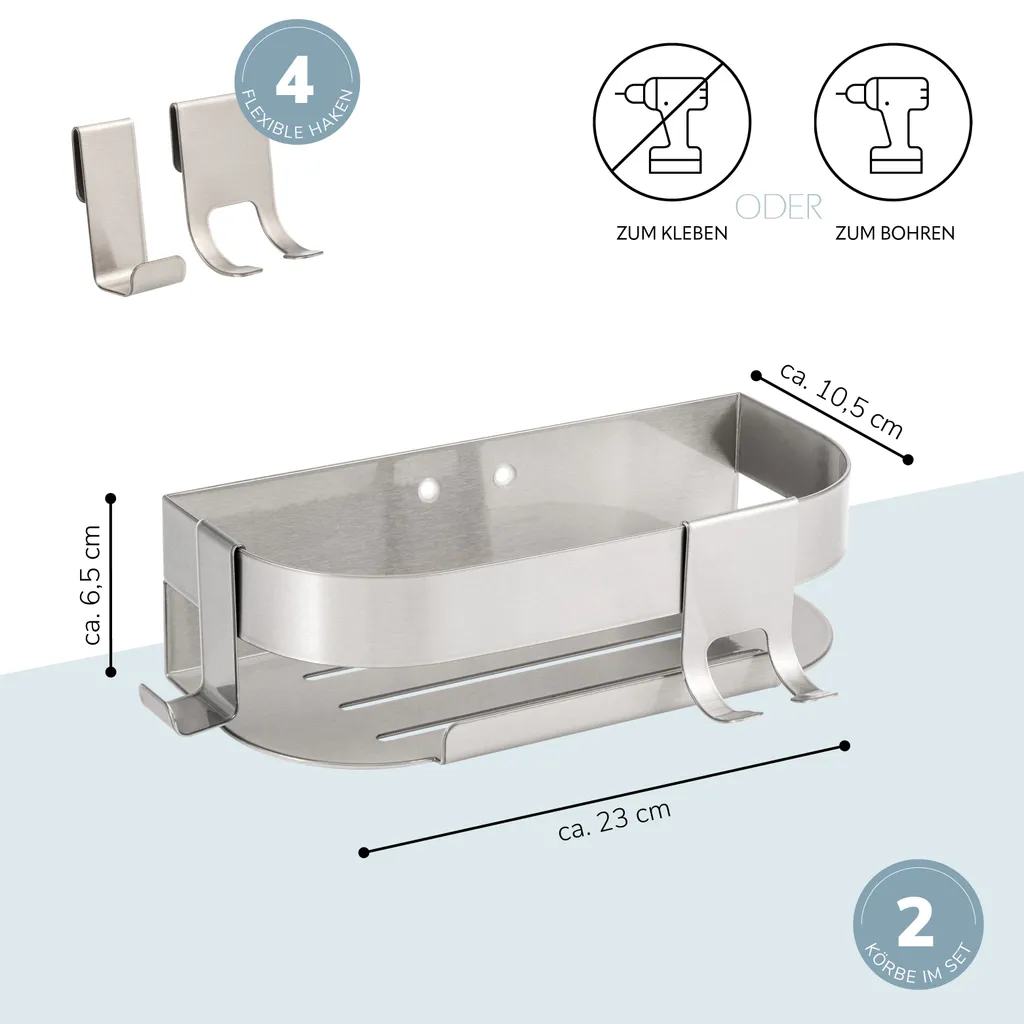 Rangement Douche Set de 2 pour Shampoing et Savon - Inox Durable - 7