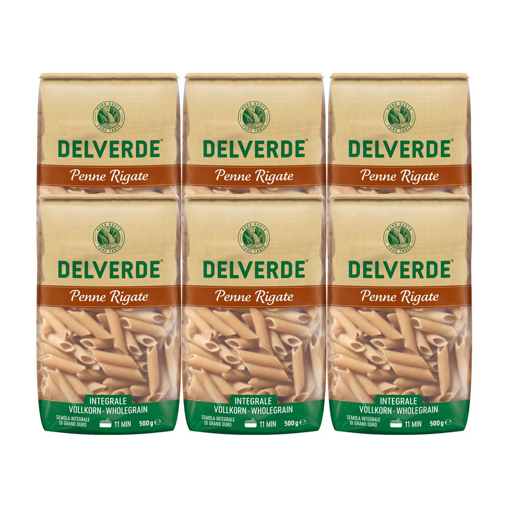 Delverde Vollkorn Penne Rigate Integrale Vollkorn Nudeln 500g 6er Pack