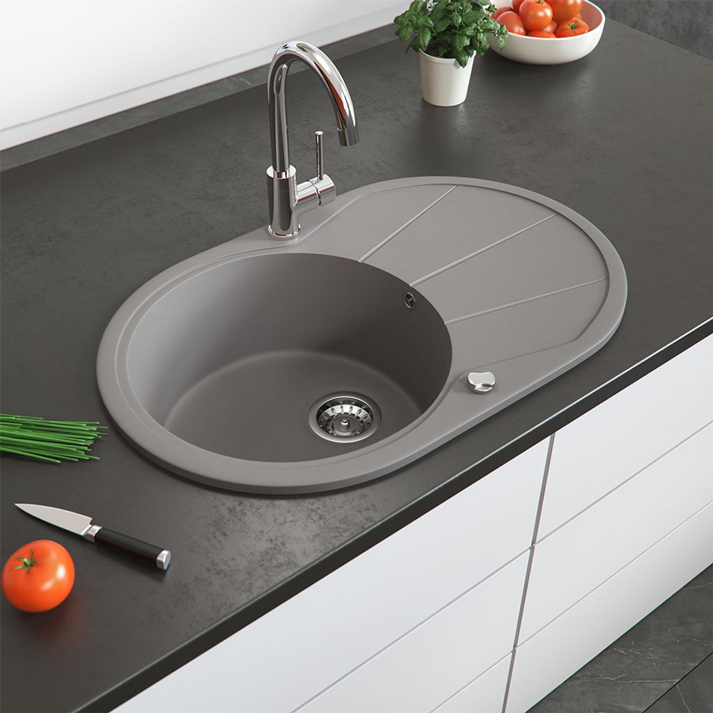 Spülbecken Bergström Beton 78 x 50 cm Rund mit Trockenplatz, Model 29493
