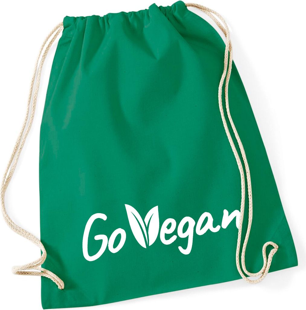 Huuraa Turnbeutel Go Vegan Blätter 12 Liter Kelly Green Baumwolle Rucksack Geschenkidee