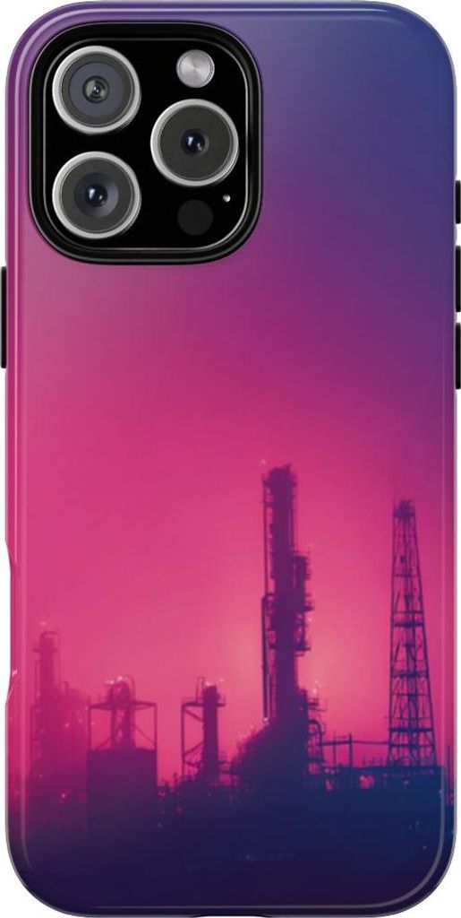 Industrielle Silhouette mit Neon-Glanz – Hülle Kompatibel mit iPhone 16 Pro Max
