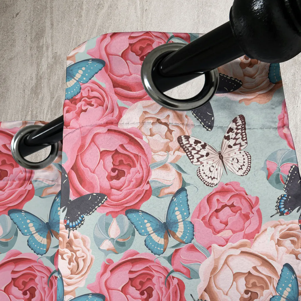 Tende Moderne ABAKUHAUS 280x225cm | Grafica Peonie e Farfalle - 2