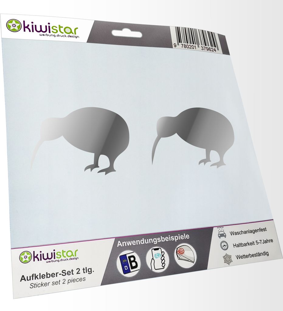 Kiwistar - 2x Kennzeichenaufkleber - chrom - 21 mm Kiwi - Neuseeland - Autoaufkleber - Aufkleber für Auto, Laptop, Fahrrad, LKW, Motorrad Mehrfarb...