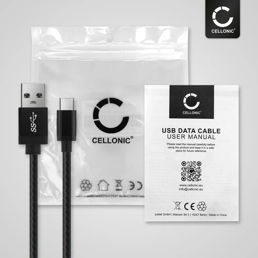 CELLONIC Cavo USB 3.1 Gen 1 Per Medion LifeTab X10605/P10606 – Nylon 1m, Ricarica 3A E Trasferimento Dati, Nero
