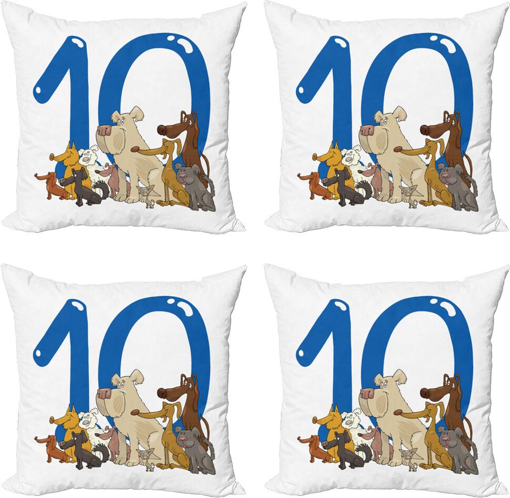 ABAKUHAUS Nummer Kissenbezug Set (4 Stück), Street Dogs Puppies, Moderner Doppelseitiger Digitaldruck, 50 cm x 50 cm, Mehrfarbig