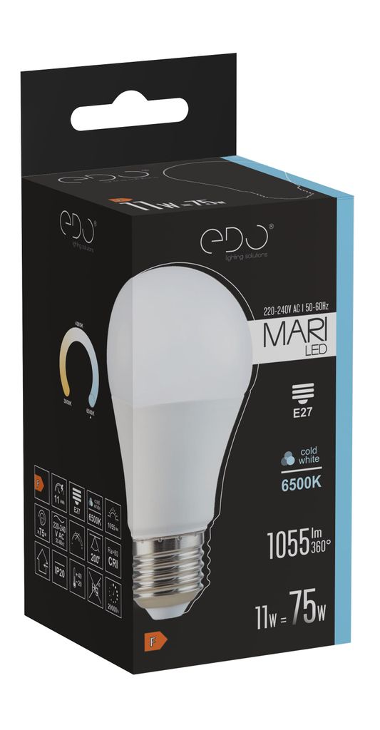 A product box for an LED lamp, showing the lamp itself and various product details.
