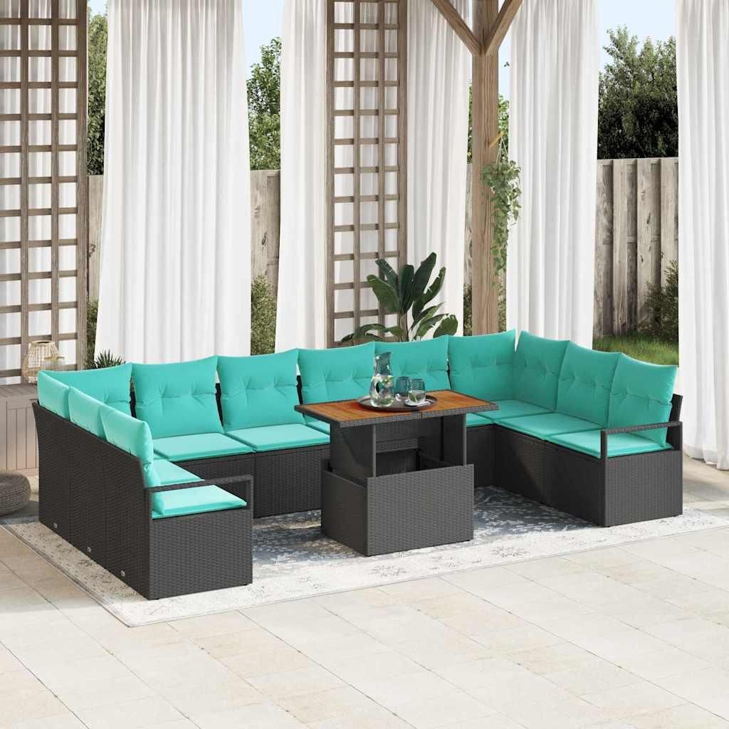 CLORIS Garten Essgruppe mit Kissen 11 pcs Schwarz und Teal - Gartensofas CC124