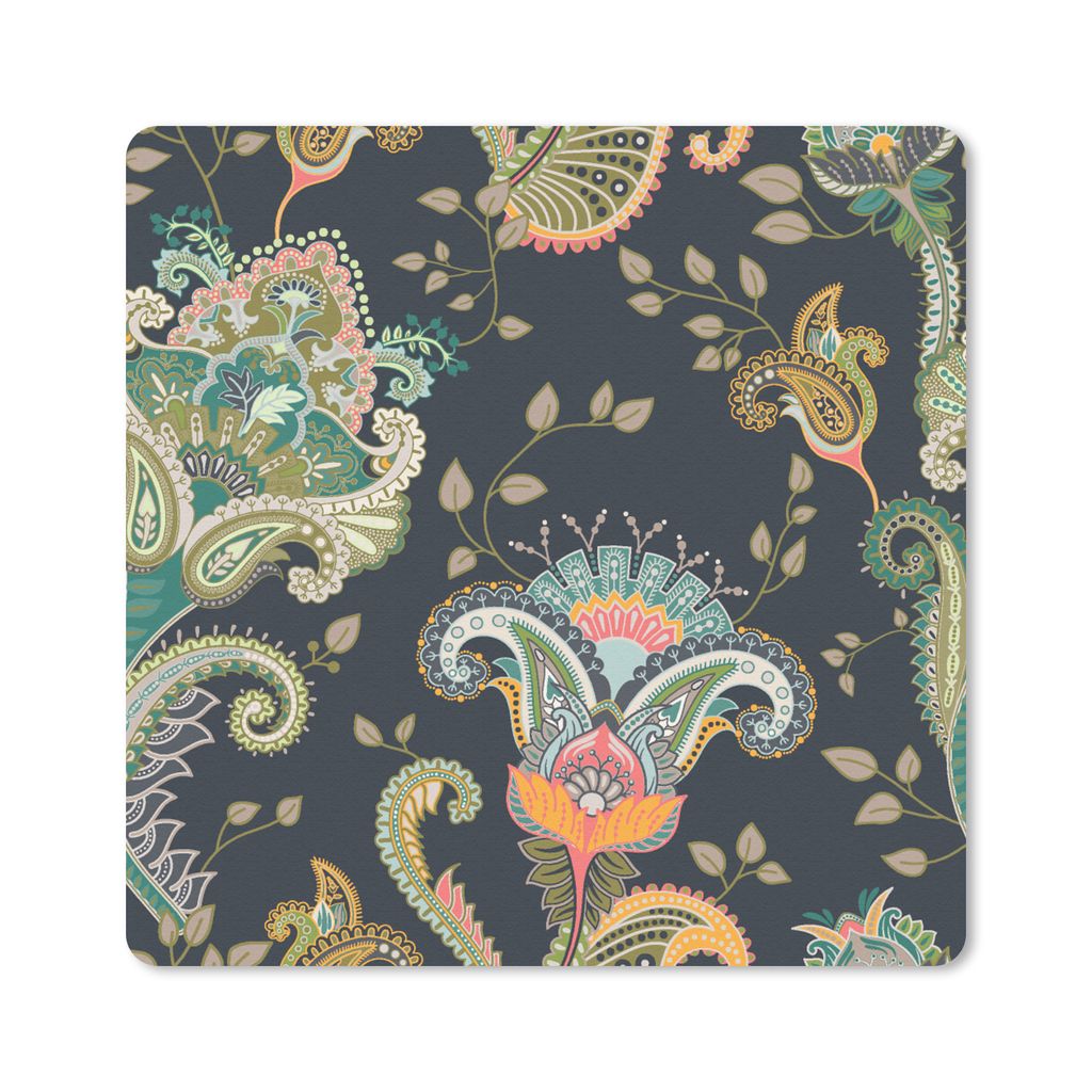 MuchoWow Mauspad Mousepad Blumen - Chic - Vintage - Bohème - Muster 20x20 cm - Mousepads - Maus Mat - Pad - Mausunterlage - Desk Mat - Bureauart...