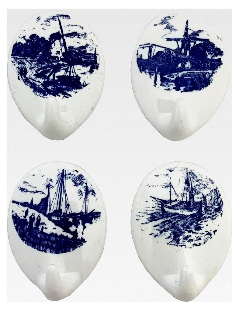 4 selbstklebende Klebehaken aus Plastik mit Motiv Holländer-Mühle, oval, ca. 5,2 x 3,8 cm für Wand, Bad, Küche usw.