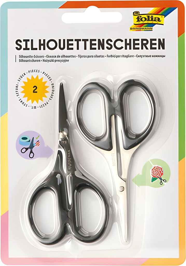 A retail package containing two pairs of silhouette scissors.