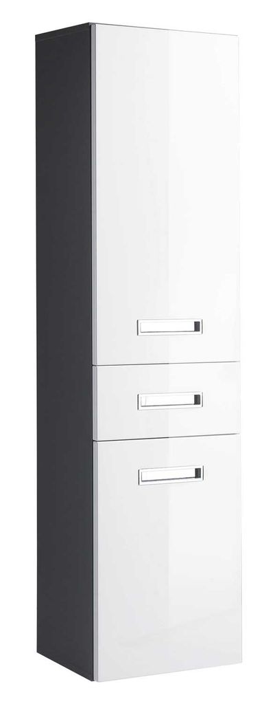 Hochschrank - Weiß Hochglanz - Grau - B 38 cm - 2 Türen - 1 Produktbild 