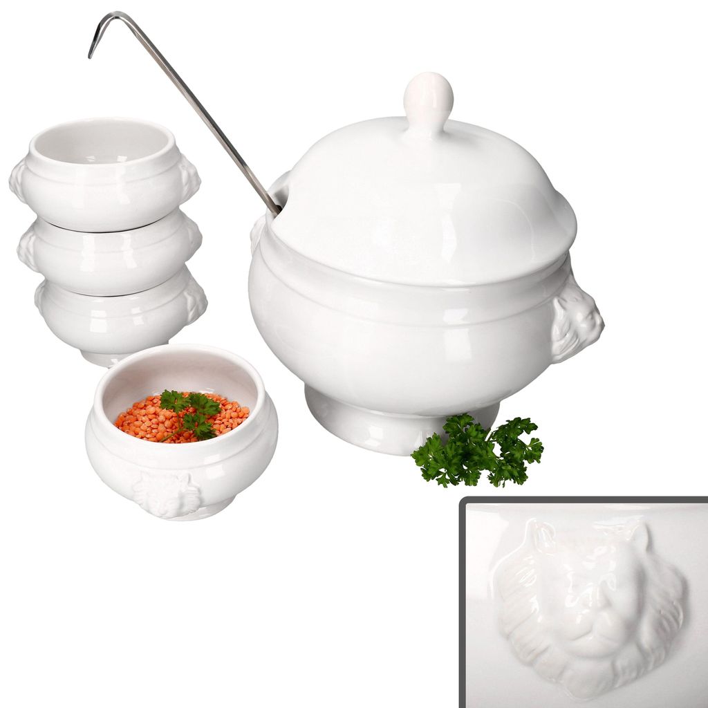 5tlg Set LEO Löwenkopf-Terrine mit & ohne Deckel 2L 0,25L Produktbild 