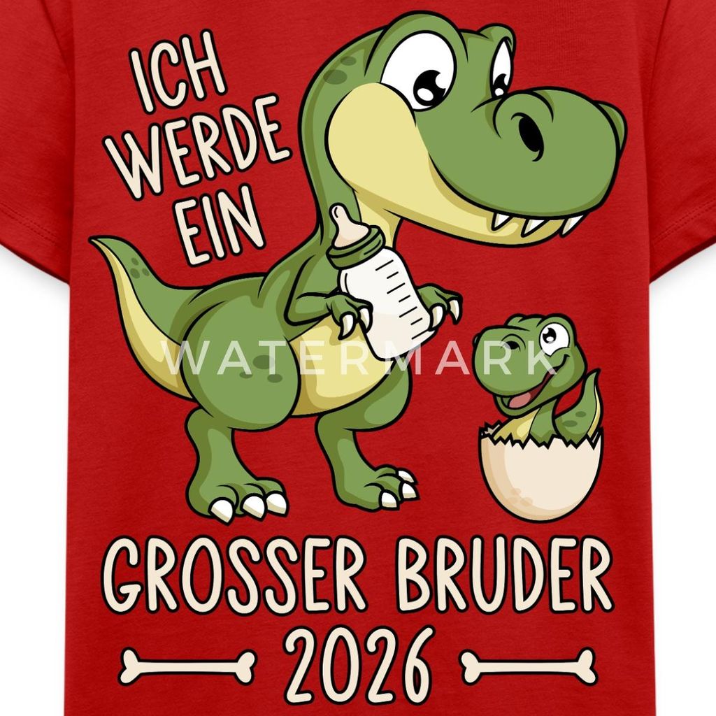 Spreadshirt Großer Bruder 2026 Ei Baby Dino Dinosaurier Kinder Premium T-Shirt, 110/116 (4 Jahre), Rot