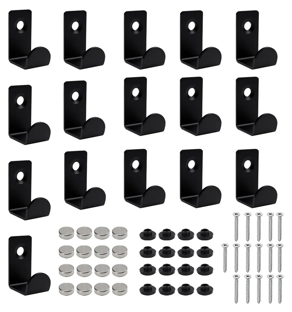 Fixation pour panneaux acoustiques : 16 crochets de vestiaire noirs métal