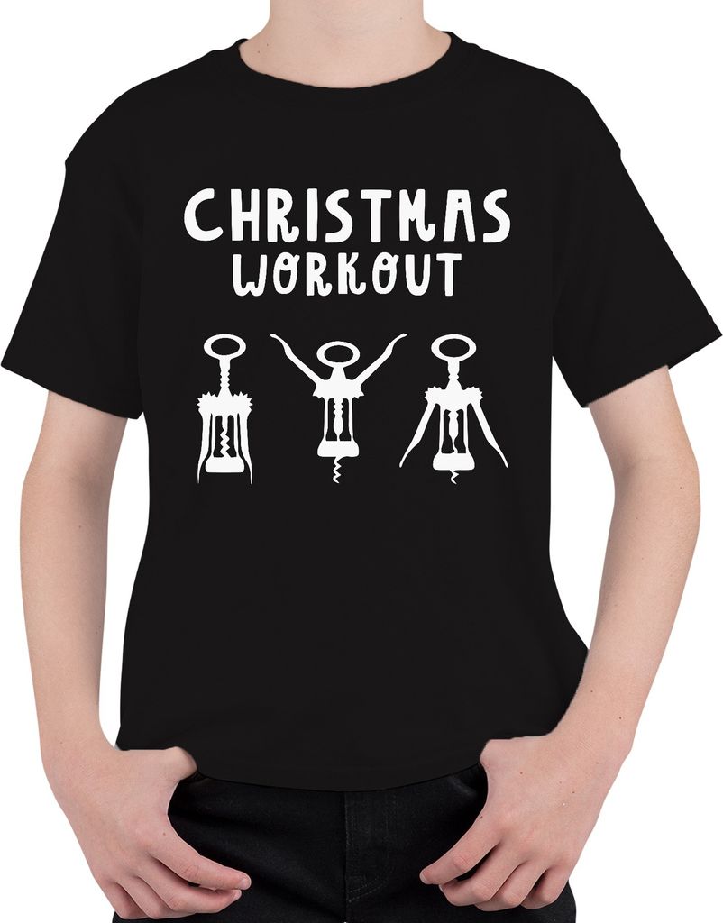 Christmas Workout Flaschenöffner Wein Winzer - Weihnachten Weihnachtsgeschenk Christmas Uni Kinder T-Shirt, Schwarz, 104