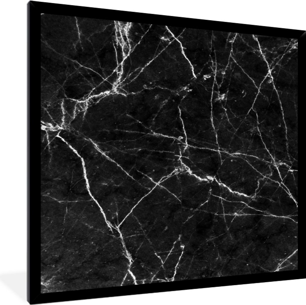MuchoWow Gerahmtes Poster Marmor - Schwarz - Design - Schick 40x40 cm - Poster mit Schwarzem Bilderrahmen Wandposter Rahmen Foto Bilder - Mit Rah...